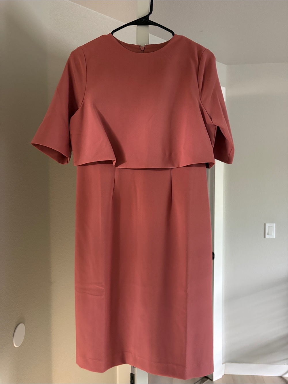 Ann Taylor Coral Pink Midi Dress with Layered Bodice